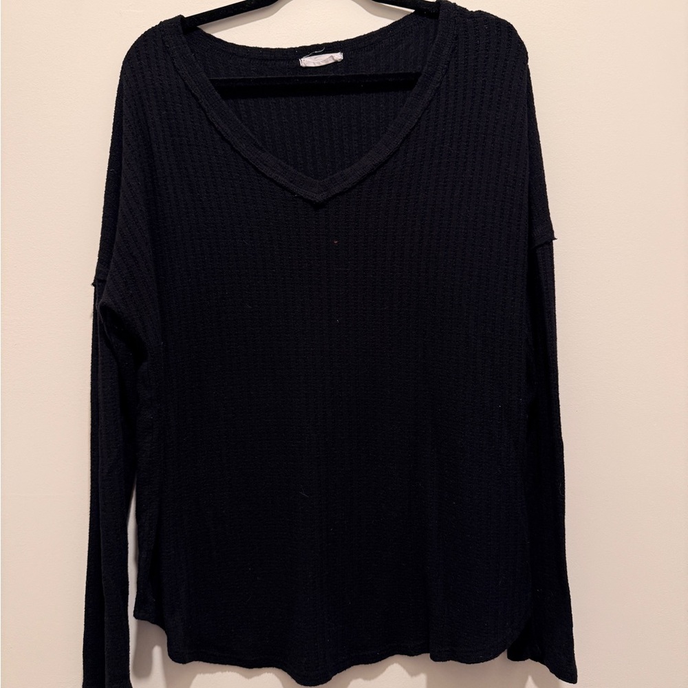 First Love Black Long Sleeve V-Neck Top